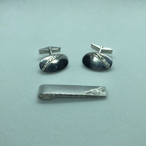 💛 Sterling Silver Vintage Cuff Links & Tie Bar - Picture 1 of 4